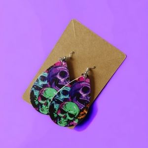 Colorful Skull Teardrop Dangle Earrings